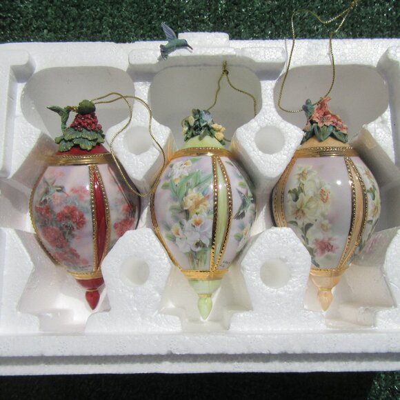 3 Bradford Editions Lena Liu Glorious Gardens Christmas Ornaments Set - Picture 1 of 8